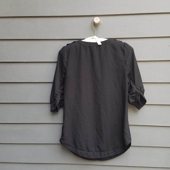 Hawthorne Black Sheer Rushed Short Sleeves Blouse Size Medium - Picture 4 of 10